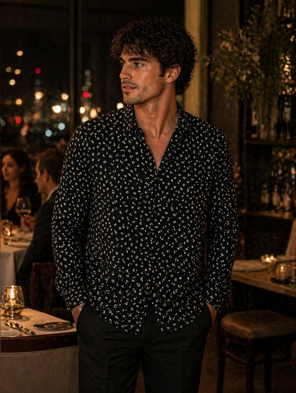 NWT - The Kooples - Men's Black Patterned Long-Sleeve Shirt, Size XXL